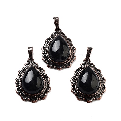 Natural Obsidian Teardrop Pendants G-K363-01R-19-1