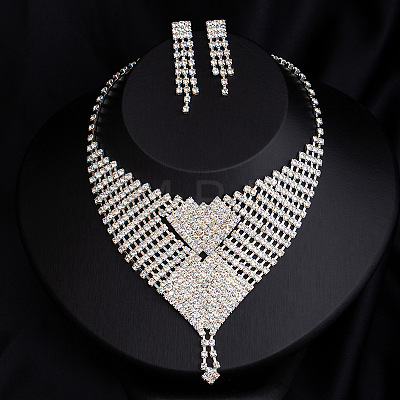 Alloy Crystal Rhinestone Chain Necklaces & Stud Dangle Earrings Sets FS-WG4CE3B-03-1