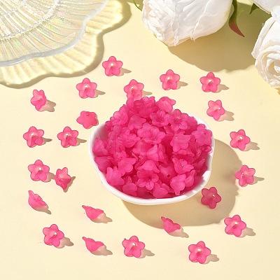 Chunky Magenta Transparent Frosted Flower Acrylic Beads X-PL560-14-1