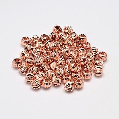 Rack Plating Brass Corrugated Round Spacer Beads X-KK-I600-6mm-RG-RS-1