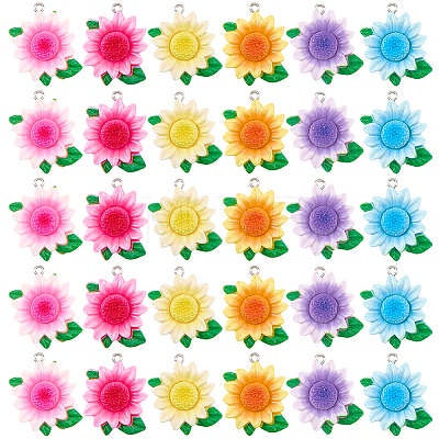 36Pcs 6 Colors Opaque Resin Pendants RESI-SC0006-82-1