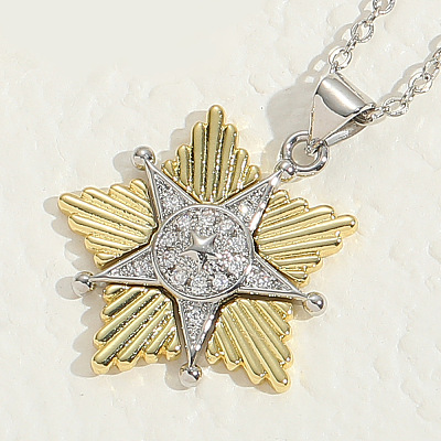 Duo Tone Brass Micro Pave Clear Cubic Zirconia Pendant Necklaces for Women WGA87B1-06-1