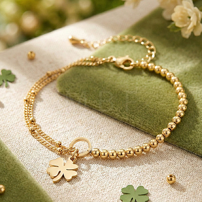 Four Leaf Clover 304 Stainless Steel Charm Bracelets LS-UY0745-1-1
