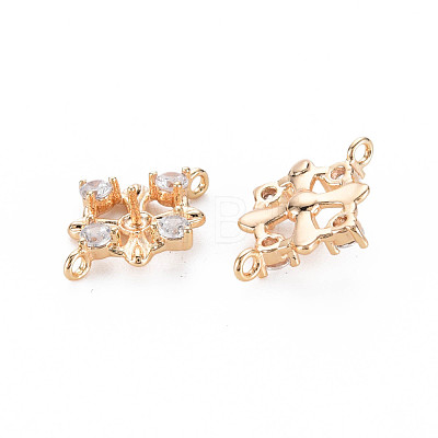 Brass Micro Pave Clear Cubic Zirconia Connector Charms KK-S364-005-1