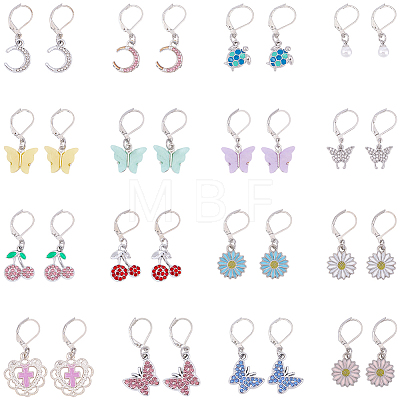 16 Pairs 16 Styles Alloy Enamel Leverback Earrings EJEW-BM0001-06-1
