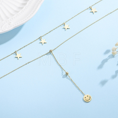 Stainless Steel Star and Smile Face Double Layer Women's Necklace FJ4428-1