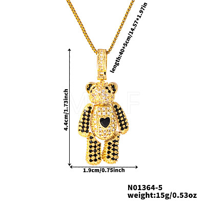 Cute Cartoon Brass Cubic Zirconia Bear Pendant Necklaces TE6912-5-1