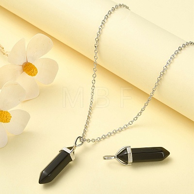 2Pcs Natural Obsidian Double Terminal Pointed Pendants G-YW0002-04-1