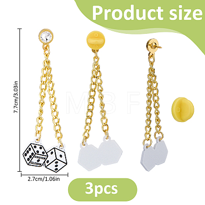 3Pcs Alloy Micro Pave Clear Cubic Zirconia Pin JEWB-FH0003-25B-1