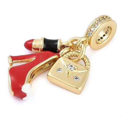 Rack Plating Brass Clear Cubic Zirconia Makeup European Dangle Charms LS-KK-P287-34A-G-1