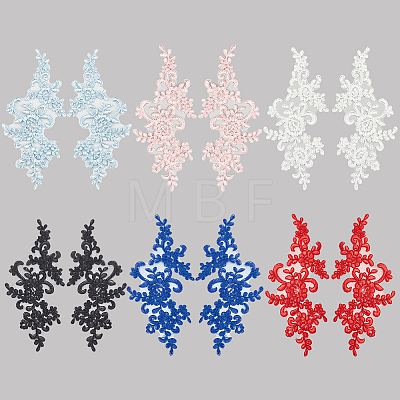  6Pairs 6 Colors Flower Organgza Polyester Embroidery Ornament Accessories DIY-NB0008-26-1