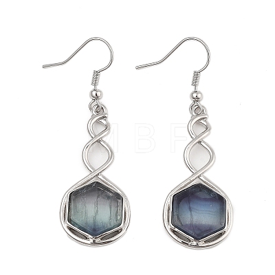 Hexagon Natural Fluorite Dangle Earrings EJEW-K298-01P-10-1