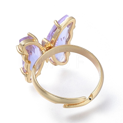 Adjustable Brass Glass Finger Rings RJEW-P148-A01-07-1
