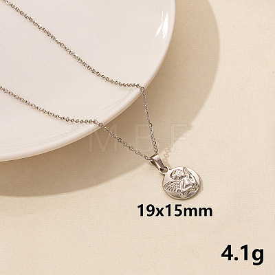 304 Stainless Steel Flat Round with Fairy Pendant Necklaces IS6565-1-1