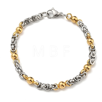 Two Tone 304 Stainless Steel Round Link & Byzantine Chain Bracelet BJEW-B078-28GP-1