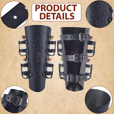 1 Pair Adjustable PU Leather Cord Bracelet with Glass Bottles AJEW-CL0002-53B-1