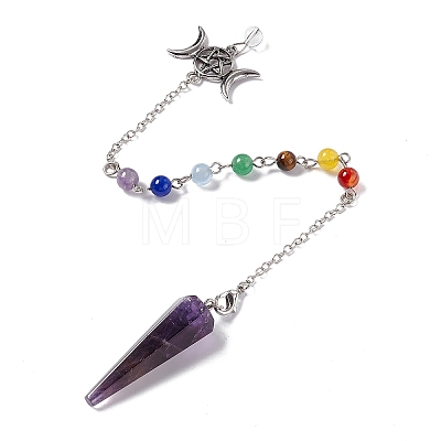 Natural Amethyst Hexagonal Pointed Cone Dowsing Pendulum Pendants G-G983-05P-01-1