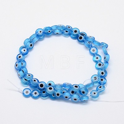 Handmade Evil Eye Lampwork Flat Round Bead Strands LAMP-L058-10mm-09-1