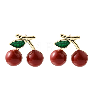 Brass Enamel Stud Earrings EJEW-G430-06A-G-1