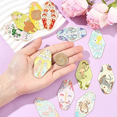 12Pcs 12 Styles Twelve Constellations Alloy Enamel Big Pendants ENAM-YW0008-20-1