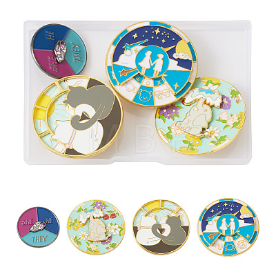 4Pcs 4 Style Elephant & Cat & Girl and Boy & Diamond Rotating Enamel Pins Set JEWB-TA0001-09-1