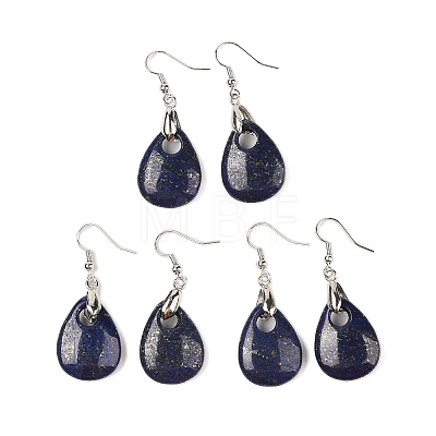 Natutal Dyed Lapis Lazuli Dangle Earrings EJEW-F343-A09-1