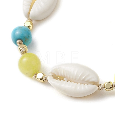 8mm Round Synthetic Turquoise & Natural Mashan Jade Braided Bead Bracelets BJEW-JB10376-1