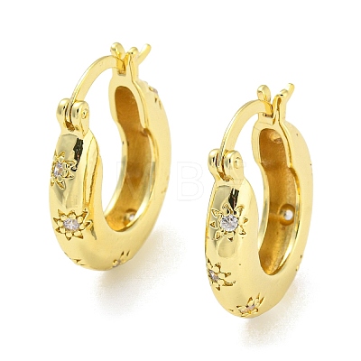 Flower Pattern Rack Plating Brass Micro Pave Cubic Zirconia Thick Hoop Earrings for Women EJEW-P239-02G-1