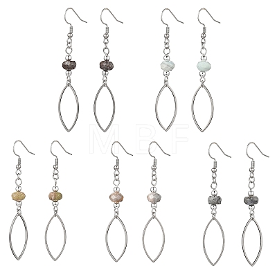 Natural Mixed Stone Horse Eye Dangle Earrings EJEW-JE06814-1