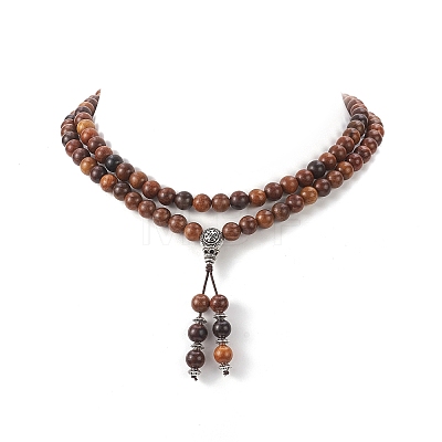 Alloy Gourd Tassel Pendant Necklace with Wood Beaded Chains for Women NJEW-JN04181-1
