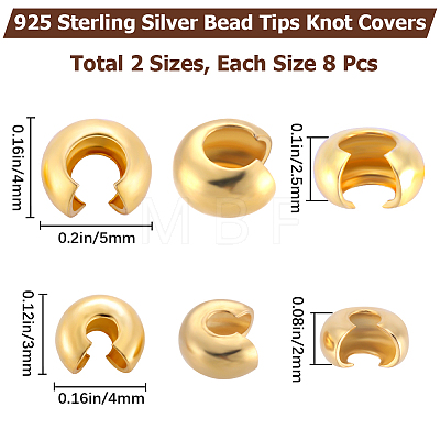16Pcs 2 Size 925 Sterling Silver Crimp Bead Cover STER-BBC0001-78-1