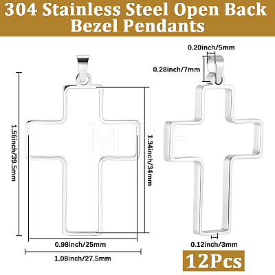 12Pcs 304 Stainless Steel Open Back Bezel Pendants PALLOY-BBC00013-1