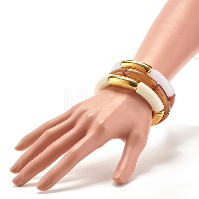 Chunky Acrylic Tube Beads Stretch Bracelets Set for Girl Women BJEW-JB07319-1
