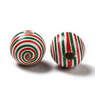 Christmas Theme Printed Natural Wooden Beads WOOD-L020-A06-1