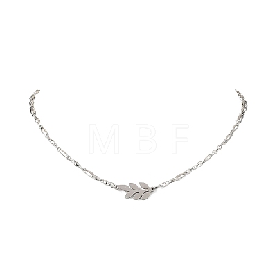 201 Stainless Steel Leaf Pendant 304 Stainless Steel Chain Necklaces NJEW-JN05674-1