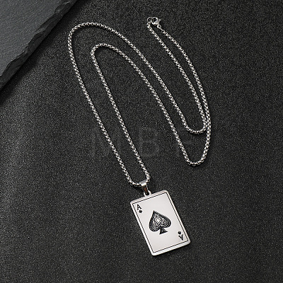 304 Stainless Steel Enamel Black Ace of Spades Playing Card Pendant Necklaces WG24A40-01-1