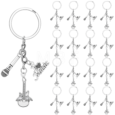 20Pcs Music Alloy Microphone & Word & Guitar Keychains KEYC-SC00042-1