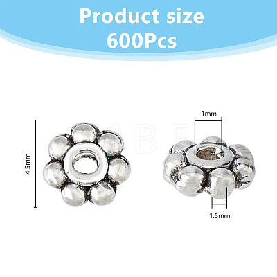 DICOSMETIC 600Pcs Tibetan Style Alloy Daisy Spacer Beads FIND-DC0005-31AS-1