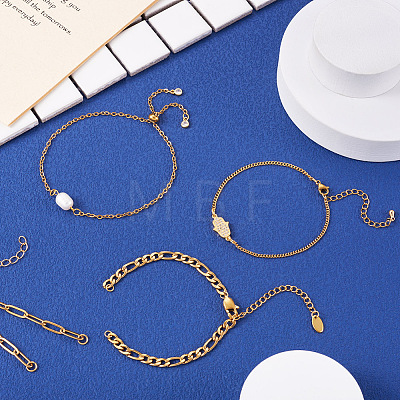 16Pcs 4 Style Adjustable 304 Stainless Steel Chain Link Bracelets Making AJEW-TA0001-24-1
