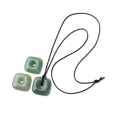 Natural Green Aventurine Square Pendants Black PU Leather Cord Necklaces X-NJEW-K285-01B-1