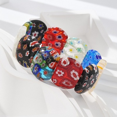 Handmade Millefiori Lampwork Beaded Stretch Bracelets for Men Women BJEW-G738-01B-15-1