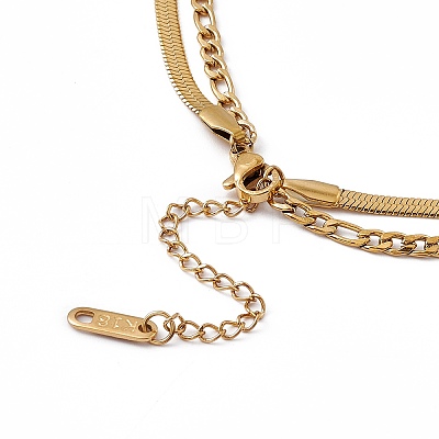 304 Stainless Steel Herringbone & Figaro Chains Double Layer Necklace with Butterfly Charms for Women NJEW-P269-13G-1