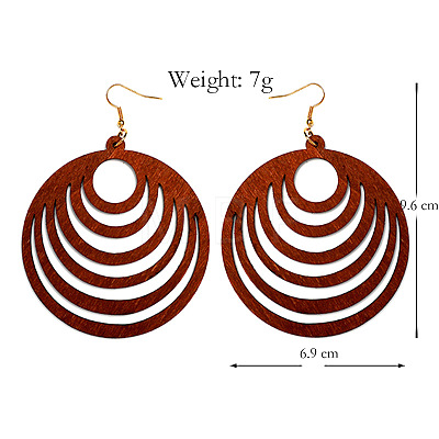 Hollow Out Flat Round Wood Dangle Earrings FS-WGEA979-03-1