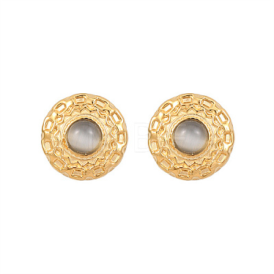 Cat Eye Flat Round Stud Earrings KQ6681-6-1