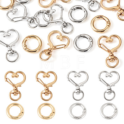 10Pcs 2 Colors Heart Alloy Swivel Snap Hook Clasps & 10Pcs 2 Colors Alloy Spring Gate Rings Findings Kits FIND-TADJ0001-23-1