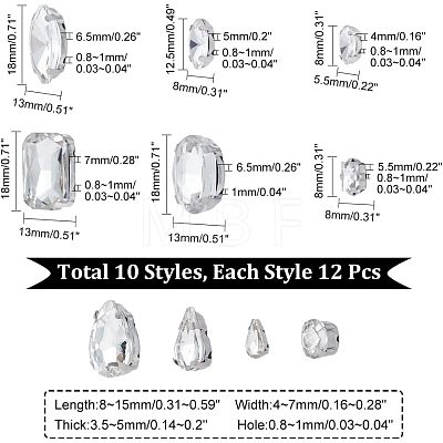 120Pcs 10 Style Sew on Rhinestone RGLA-CA0001-10-1