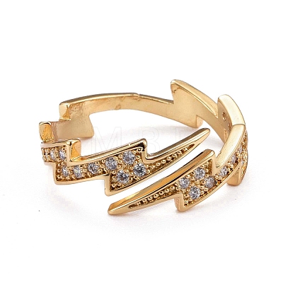 Brass Micro Pave Clear Cubic Zirconia Cuff Rings ZIRC-H109-07G-1