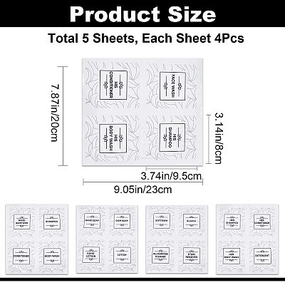 5 Sheets PVC Adhesive Bathroom Sorting Storage Stickers STIC-WH0003-009B-1