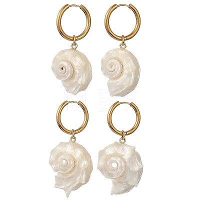 Natural Sea Shell Dangle Hoop Earrings EJEW-JE07355-1