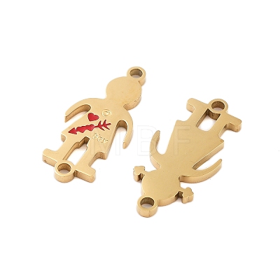 Valentine's Day Ion Plating(IP) 304 Stainless Steel FireBrick Enamel Boy Girl Connector Charms STAS-Z078-16G-1